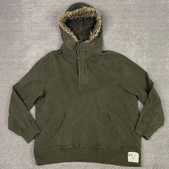 Vintage American Eagle Hoodie Men's XXL Green Military Army Faux Fur Hood Fleece - Picture 1 of 12